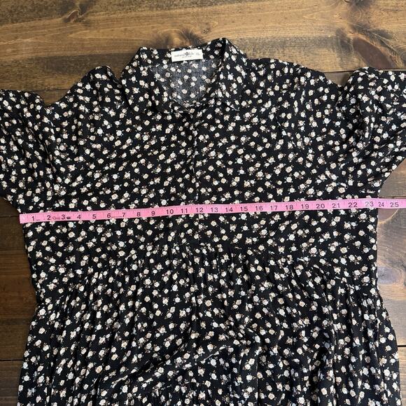 Natural Life Rebecca Midi Dress Black Cream Floral Tiered Boho Cottage size XL - Picture 11 of 12